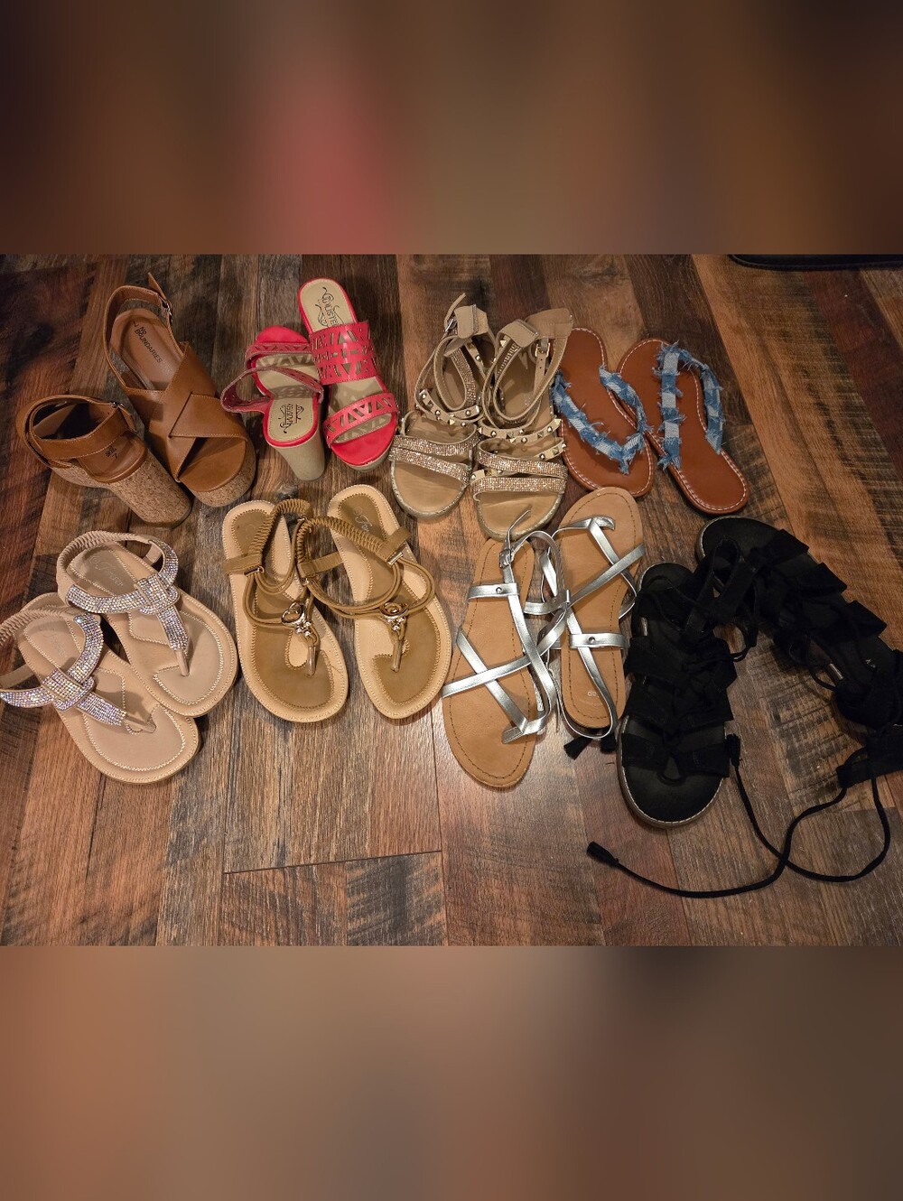 Women's  Strappy Flat Sandals - Comfort Casual & 2 Pairs Wedges $5 Each